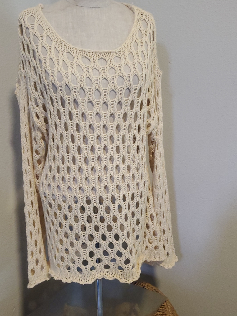 Women's Open-Knit Crewneck Sweater - Cream
